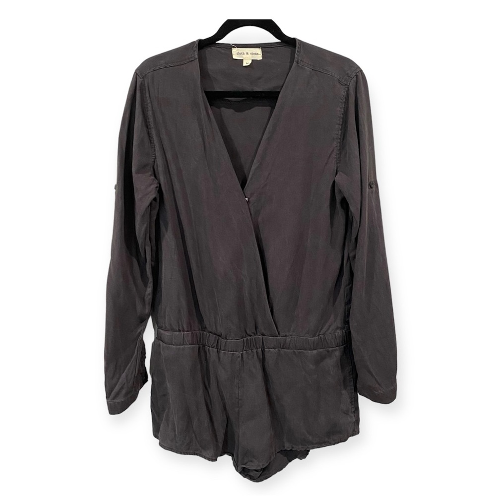 Cloth & Stone Tencel Lyocell Long Sleeve Romper Gray Medium